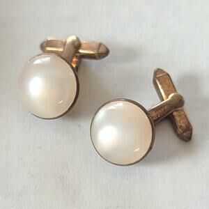 Vintage Brass Moonglow Domed Cuff Links